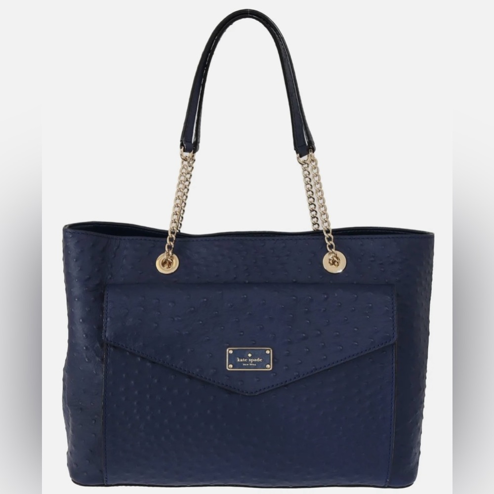 Authentic Kate Spade Blue Leather Halsey la vita Ostrich Handbag and wallet - Picture 3 of 16
